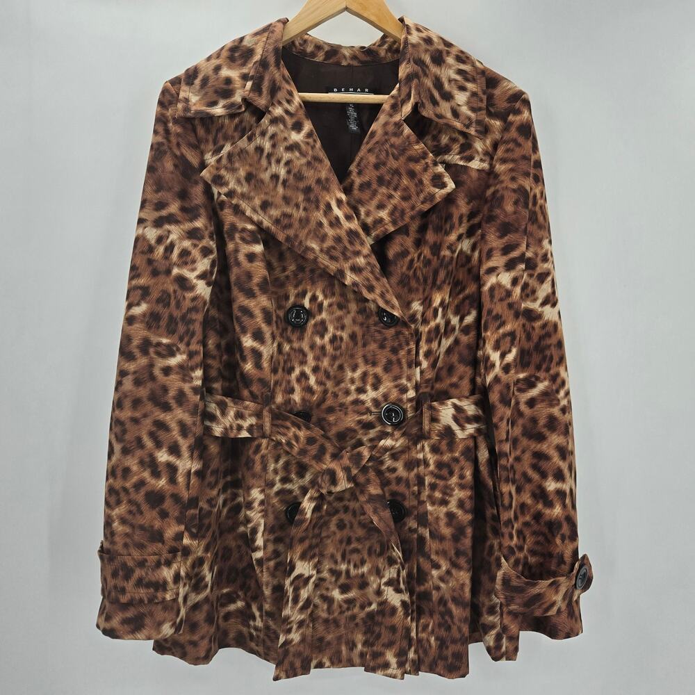 Behar New York Women Vtg 90s Y2K Baddie Elevated Basic Leopard Trench Coat XL